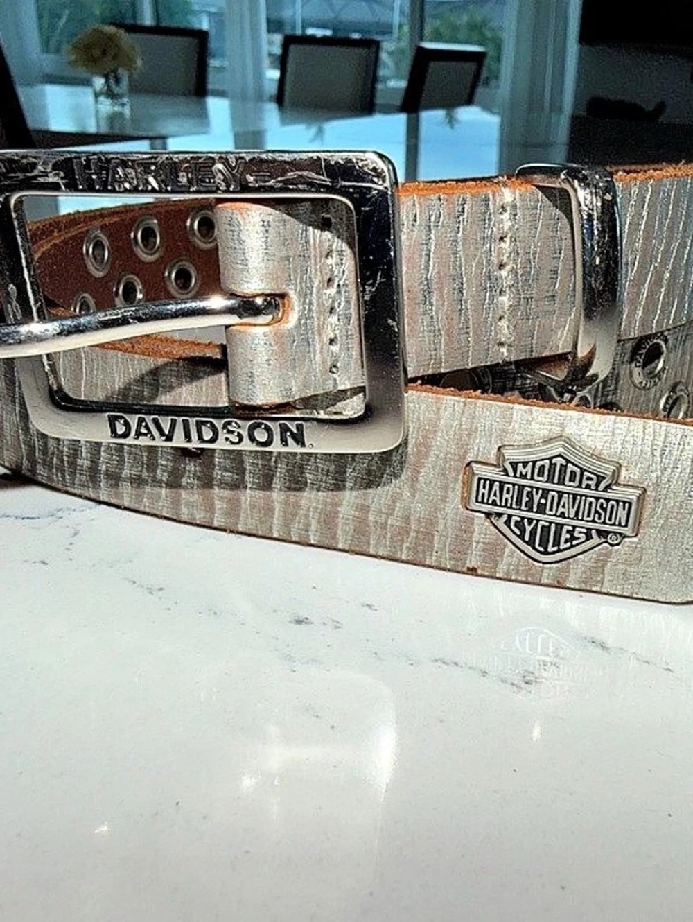 Harley Davidson Leather Buckle Belt women’s stuffed chain 35” - 39”